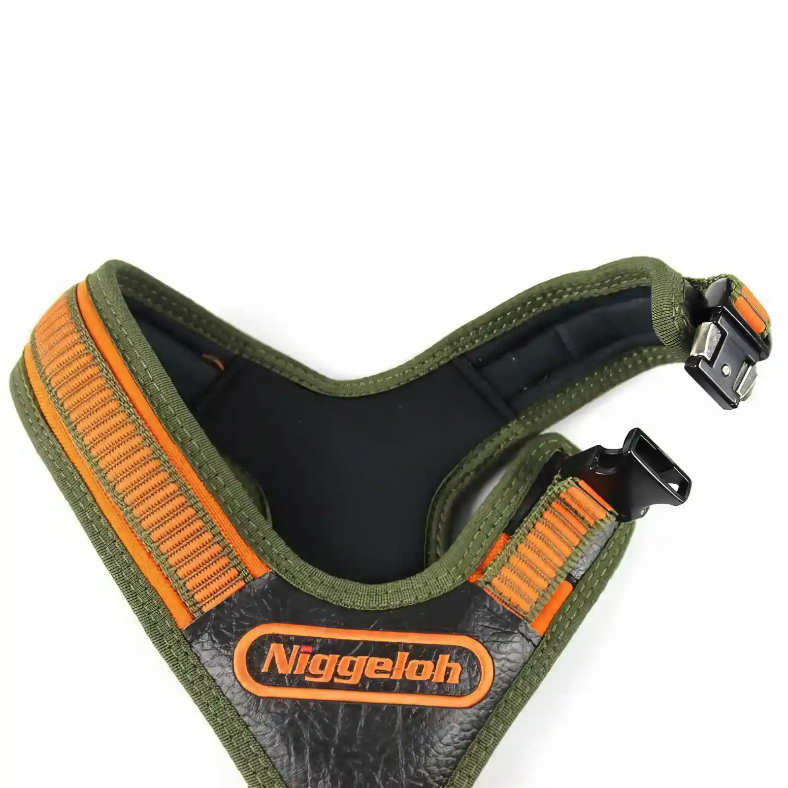 Niggeloh Follow 3 Hundegeschirr orange/olivgrün XL Hals Steckverschluss Detail