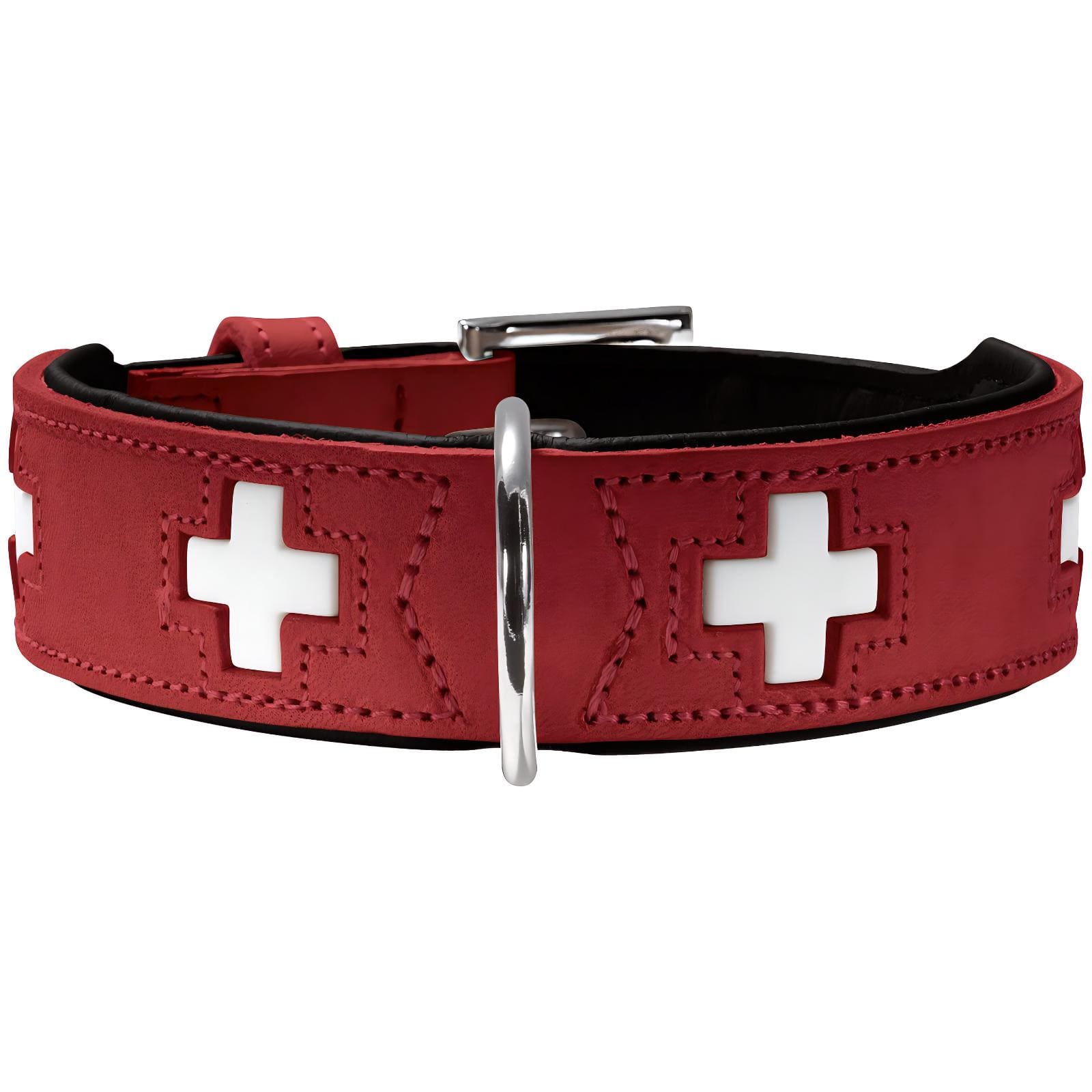 Halsband Swiss Leder rot/schwarz Größe 32