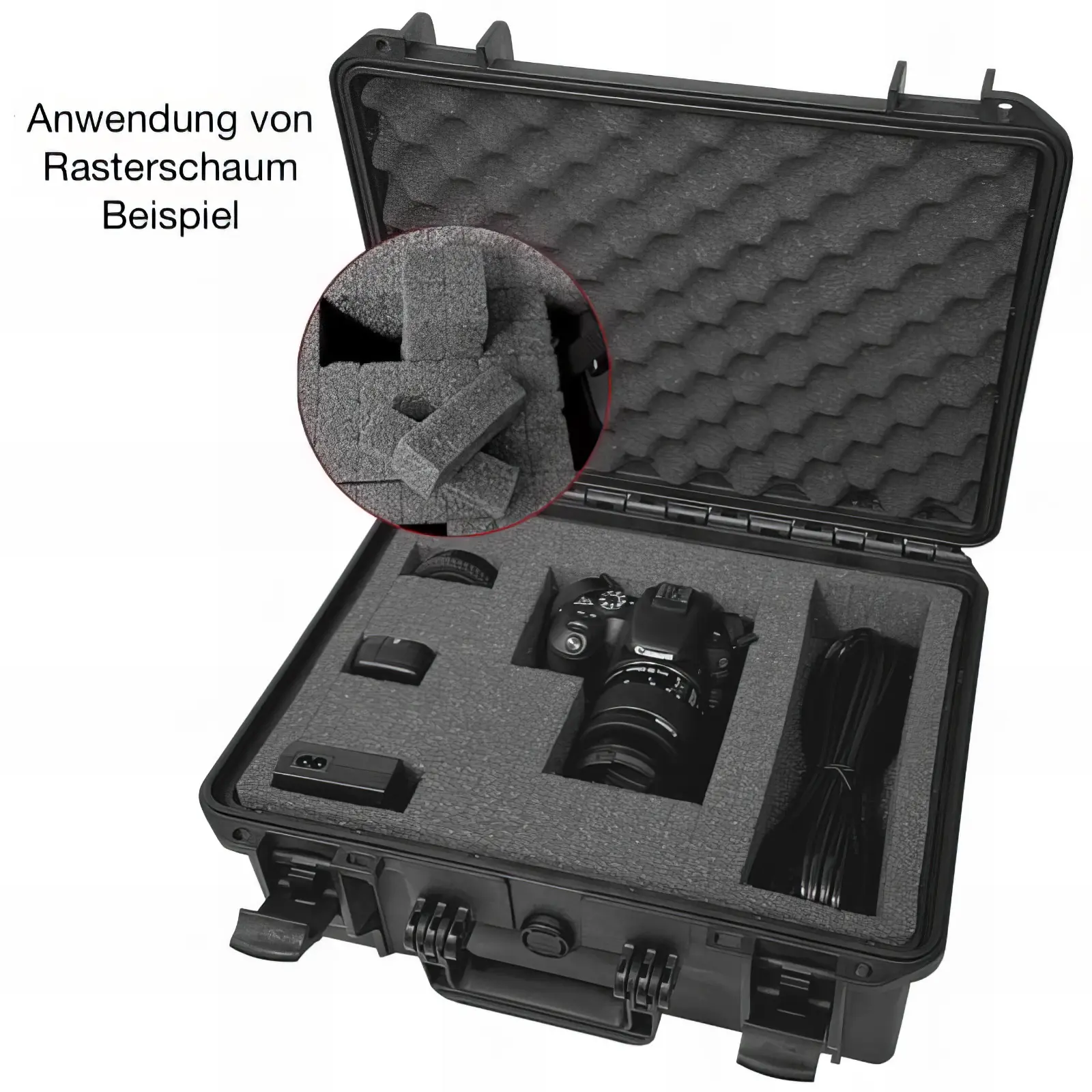 Panaro Max 430 S Transportkoffer schwarz Rasterschauminlay Anwendungsbeispiel