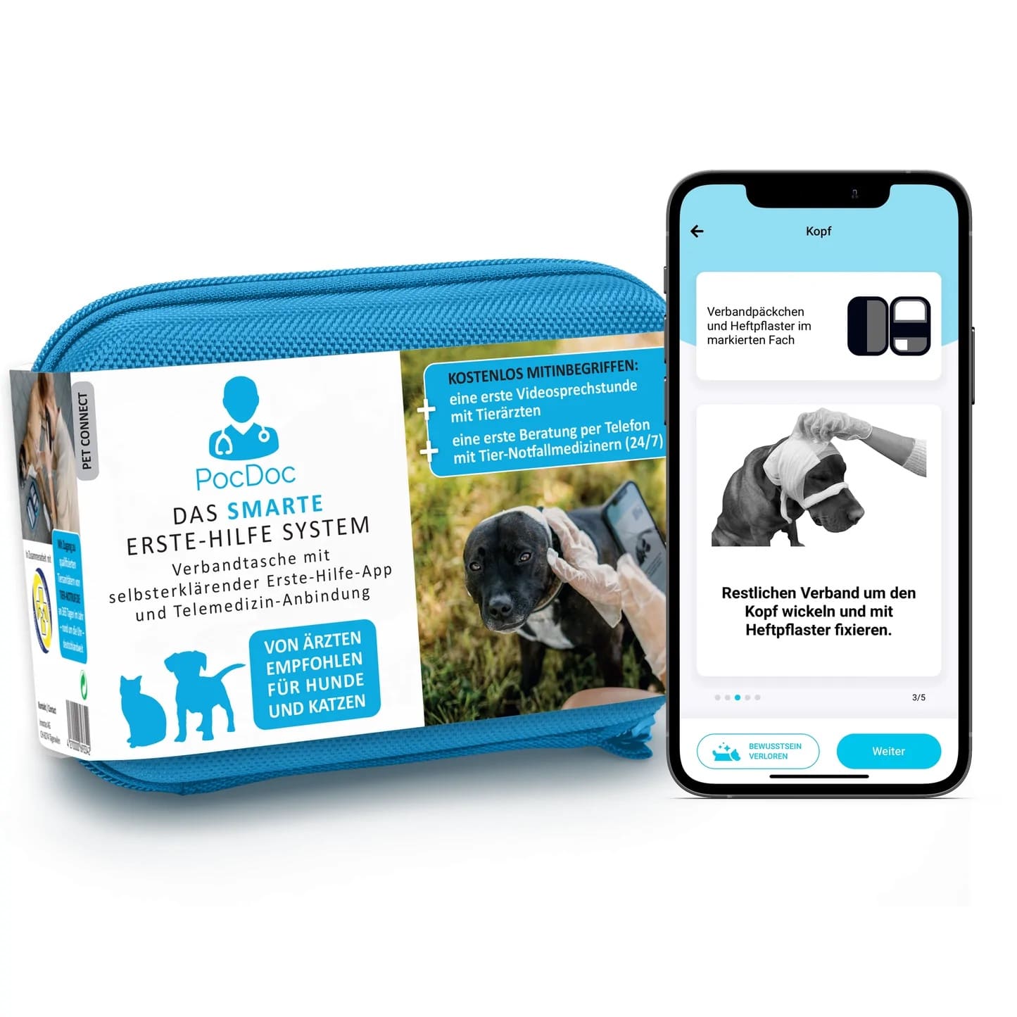 PocDoc Pet Connect Erste-Hilfe-Set mit Hautklammergerät