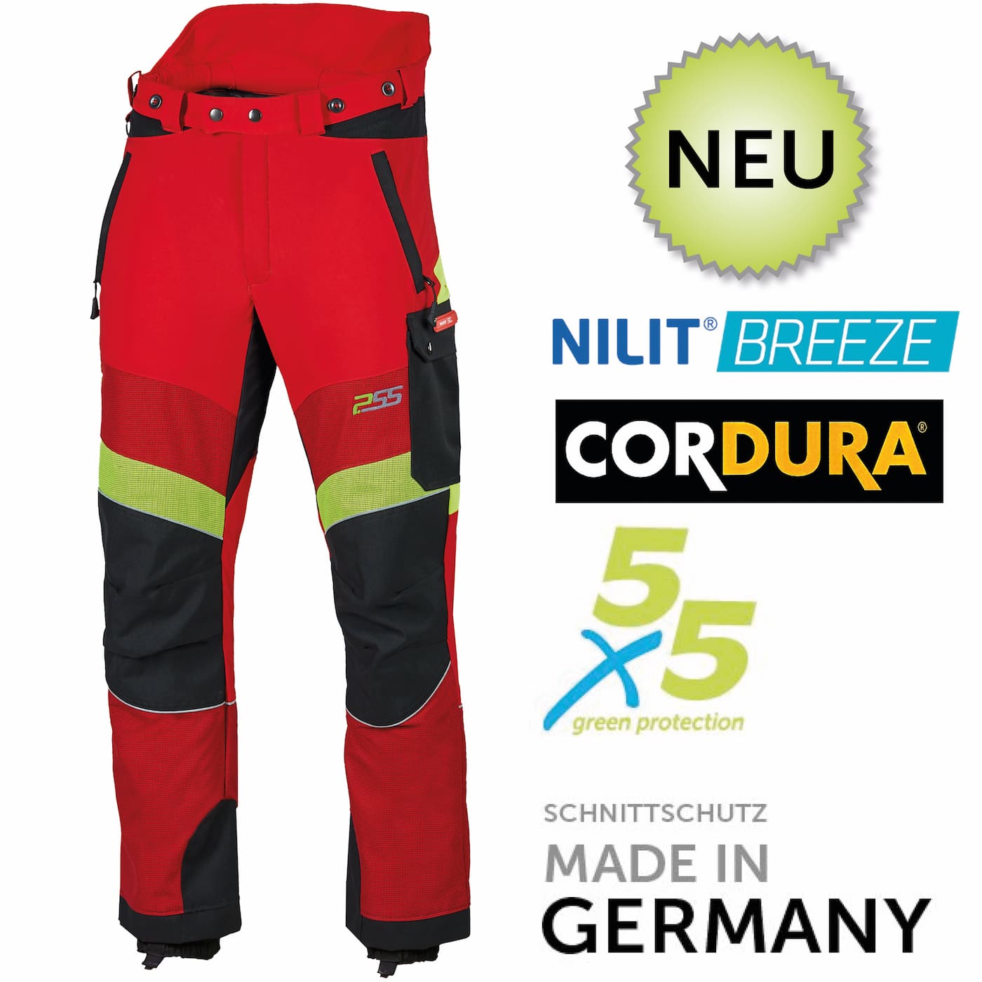X-treme Breeze Schnittschutzhose rot-gelb Größe 52
