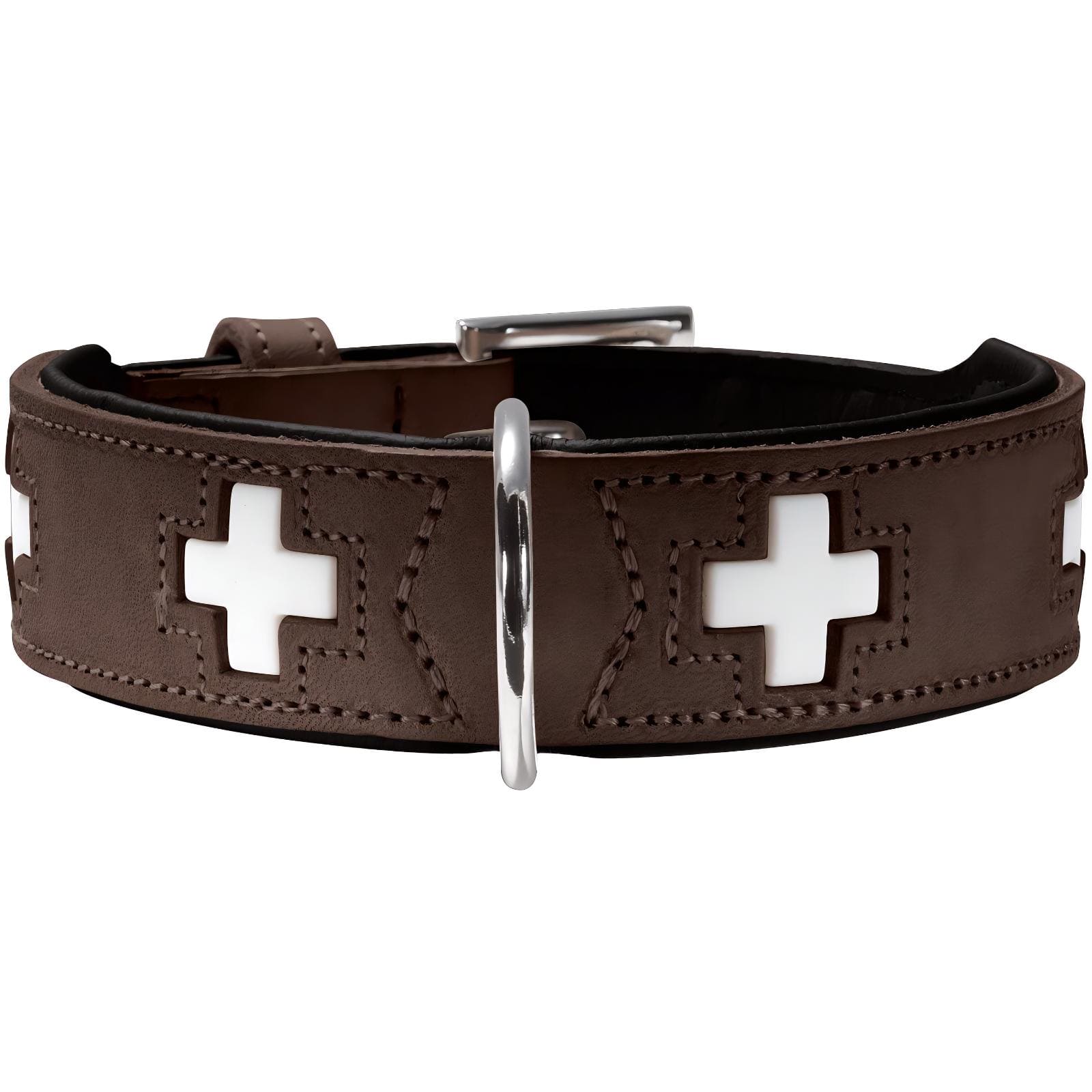 Halsband Swiss Leder braun/schwarz Größe 32